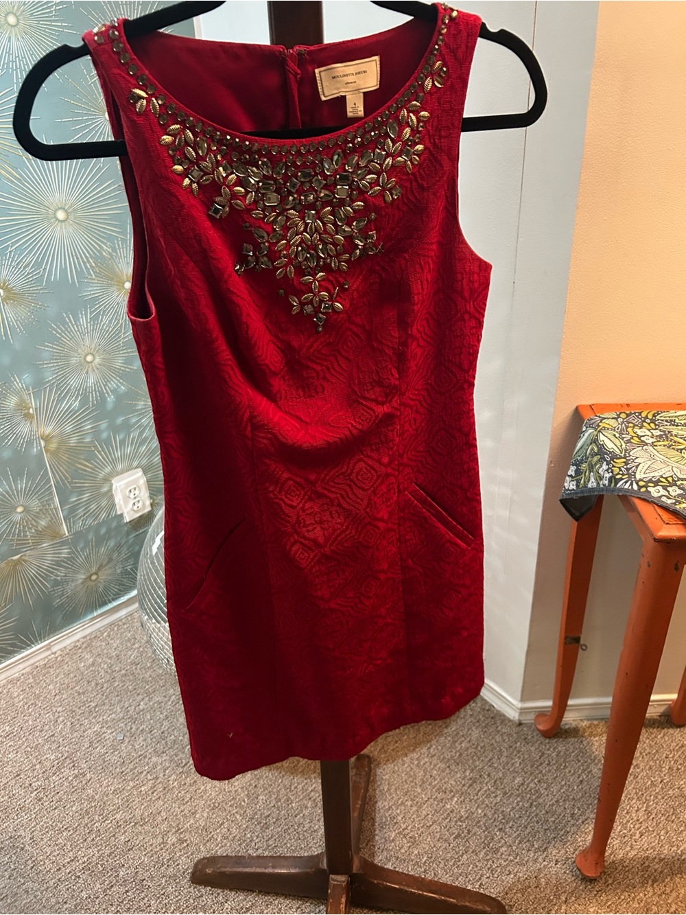Moulinette Soeurs Red Embellished Mini Dress